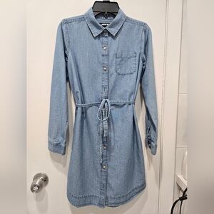 Lands' End Blue Notched Collar Cuffed Sleeve Dress